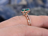 1.8Ct Pear Cut Green Emerald Bridal Set Engagement Ring 14K Rose Gold Finish New