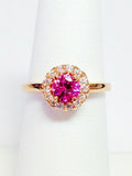 1Ct Round Cut Pink Sapphire Diamond Halo Engagement Ring 14K Rose Gold Finish