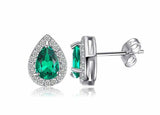 2.35ct Stud Earrings Pear Cut Green Emerald Diamond Halo 14k White Gold Finish