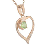 1ct Peridot Pendant Chain Round Cut Heart Love Valentine Gift 14k Rose Gold Over