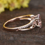 1.5ct Oval Cut Peach Morganite Engagement Ring Split Shank 14k Rose Gold Finish