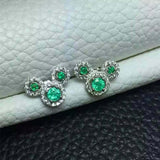 2.2ct Stud Earrings Round Cut Green Emerald Mouse Halo Design 14k WhiteGold Over