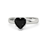 1ct Heart Cut Black Diamond Love Solitaire Engagement Ring 14k White Gold Finish