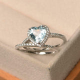 2ct Engagement Ring Heart Cut Aquamarine Halo Bridal Set 14k White Gold Finish