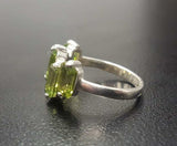 2.4ct Engagement Ring Emerald Cut Green Peridot Geometric Bar 14k WhiteGold Over