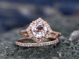 3Ct Cushion Cut Peach Morganite Bridal Set Engagement Ring 14K Rose Gold Finish