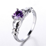 1ct Heart Cut Purple Amethyst Engagement Ring 14k WhiteGold Over Claddagh Design