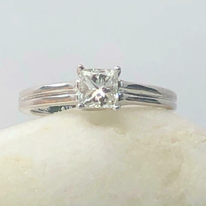 0.49ct Princess Cut Diamond Engagement Ring Solitaire Women 14k WhiteGold Finish