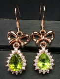 2.7ct Drop Earrings Pear Cut Green Peridot Floral Halo 14k Yellow Gold Finish