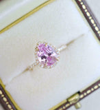 2.2ct Pear Cut Pink Sapphire Engagement Ring 14k Rose Gold Finish Diamond Halo