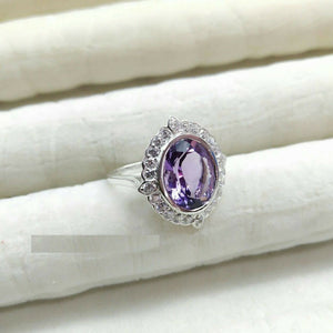 2.15ct Oval Cut Purple Amethyst Floral Engagement Ring 14k White Gold Finish