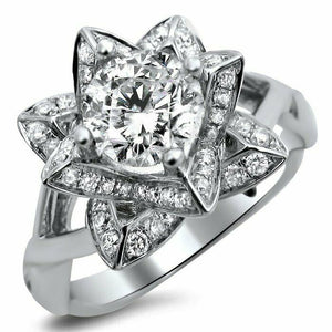 4Ct Round Cut VVS1/D Diamond Floral Cocktail Engagement Ring 14K White Gold Over