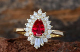 2ct Pear Cut Pink Ruby Art Deco Promise Engagement Ring 14k Yellow Gold Finish