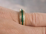 2.5ct Princess Cut Green Emerald 3 Row Half Eternity Band 14k Yellow Gold Finish