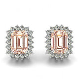 1.5ct Emerald Peach Morganite Diamond Halo Stud Earrings 14k White Gold Finish