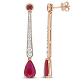 3Ct Pear Cut Pink Ruby Diamond Vertical Bar Drop Earrings 14K Rose Gold Finish