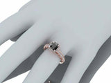 2ct Cushion Black Diamond Engagement Ring Milgrain Accent Halo 14k RoseGold Over