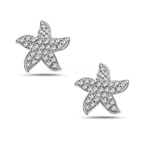 1ct Round Cut Moissanite Starfish Stud Earrings For Women 14k White Gold Plated