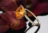 2ct Cushion Cut Yellow Citrine Diamond Accent Solitaire Ring 14k YellowGold Over