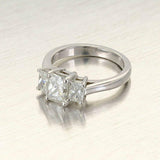 3ct Radiant Cut VVS1 Diamond Engagement Ring Classic Trilogy 14k White Gold Over