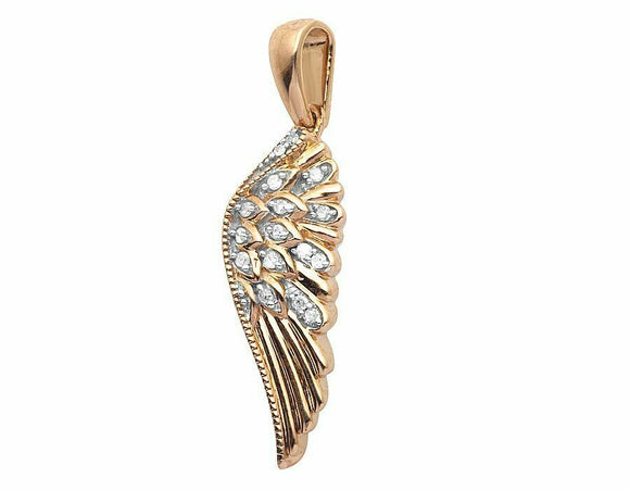 0.12ct Round Cut VVS1D Diamond Pendant Wing Charm 14k Rose Gold Finish NO CHAIN