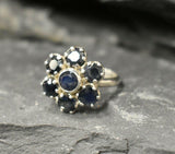 2.8ct Engagement Ring Round Blue Sapphire Floral Cluster 14k White Gold Finish