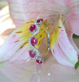 3Ct Oval Pink Ruby Diamond Delicate Wavy Engagement Ring 14K White Gold Finish