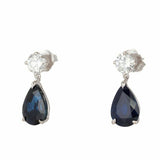 2.5ct Pear Cut Blue Sapphire Tear Drop Earrings 14k White Gold Finish