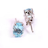 2.3ct Stud Earrings Oval Cut Blue Aquamarine Solitaire Women 14k White Gold Over