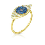 2ct Round Cut Blue Sapphire Engagement Ring 14k Yellow Gold Over Evil Eye Design