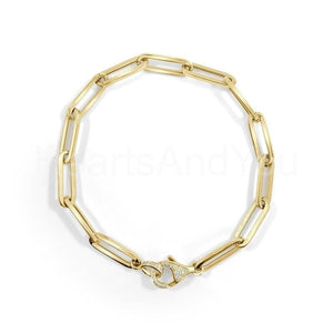 1ct Round Cut Moissanite Paperclip Chain Plain Bracelet 14k Yellow Gold Plated