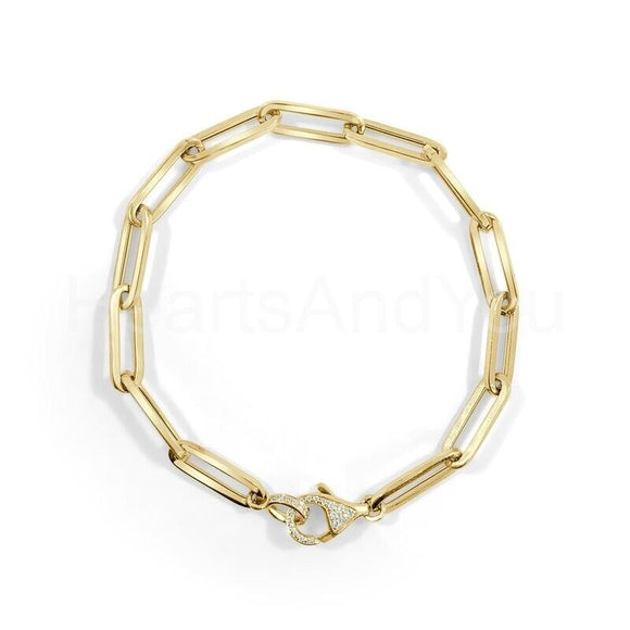 1ct Round Cut Moissanite Paperclip Chain Plain Bracelet 14k Yellow Gold Plated