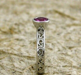 1Ct Round Pink Sapphire Vintage Solitaire Engagement Ring 14K White Gold Finish