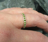 1ct Wedding Band Round Cut Green Peridot Half Eternity 14k White Gold Finish