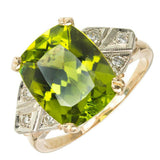 4ct Cushion Green Peridot Diamond Cocktail Engagement Ring 14k Yellow Gold Over