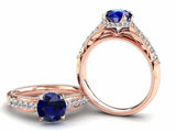 2.5ct Round Blue Sapphire Milgrain Accent Diamond Halo Ring 14k Rose Gold Finish