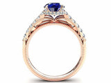 2.5ct Round Blue Sapphire Milgrain Accent Diamond Halo Ring 14k Rose Gold Finish