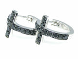 0.5ct Round Cut Black Diamond Cross Design Hoop Earrings 14k White Gold Finish