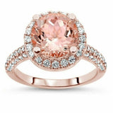 4Ct Round Cut Peach Morganite Diamond Accents Halo Ring 14K Rose Gold Finish