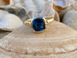 1.7ct Engagement Ring Cushion Cut Blue Sapphire Solitaire 14k Yellow Gold Finish