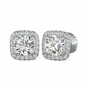 Halo Women Stud Earrings 1.7ct Round Cut VVS1D Diamond 14k White Gold Finish