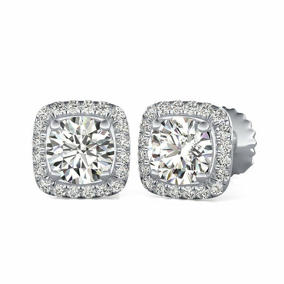 Halo Women Stud Earrings 1.7ct Round Cut VVS1D Diamond 14k White Gold Finish