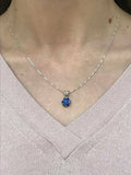 1.6ct Blue Sapphire Pendant Round Cut Cluster 14k White Gold Finish NO CHAIN