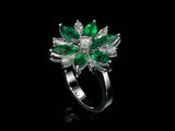 1.73ct Marquise Cut Green Emerald Engagement Ring Flower 14k White Gold Finish