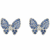 2ct Round Cut Blue Sapphire Butterfly Design Stud Earrings 14k White Gold Finish