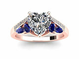 2ct Heart Cut Diamond Art Deco Sapphire Accent Engagement Ring 14k RoseGold Over