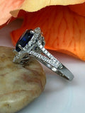 1.5ct Pear Cut Blue Sapphire Accents Halo Engagement Ring 14k White Gold Finish