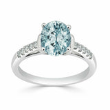 2Ct Oval Cut Blue Aquamarine Solitaire Ring 14K White Gold Finish Round Accents