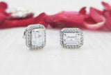 1.6ct Emerald Cut Simulated Diamond Halo Stud Earrings 14k White Gold Plated