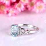 1.5ct Oval Cut Blue Aquamarine Heart Shaped Solitaire Ring 14k White Gold Finish